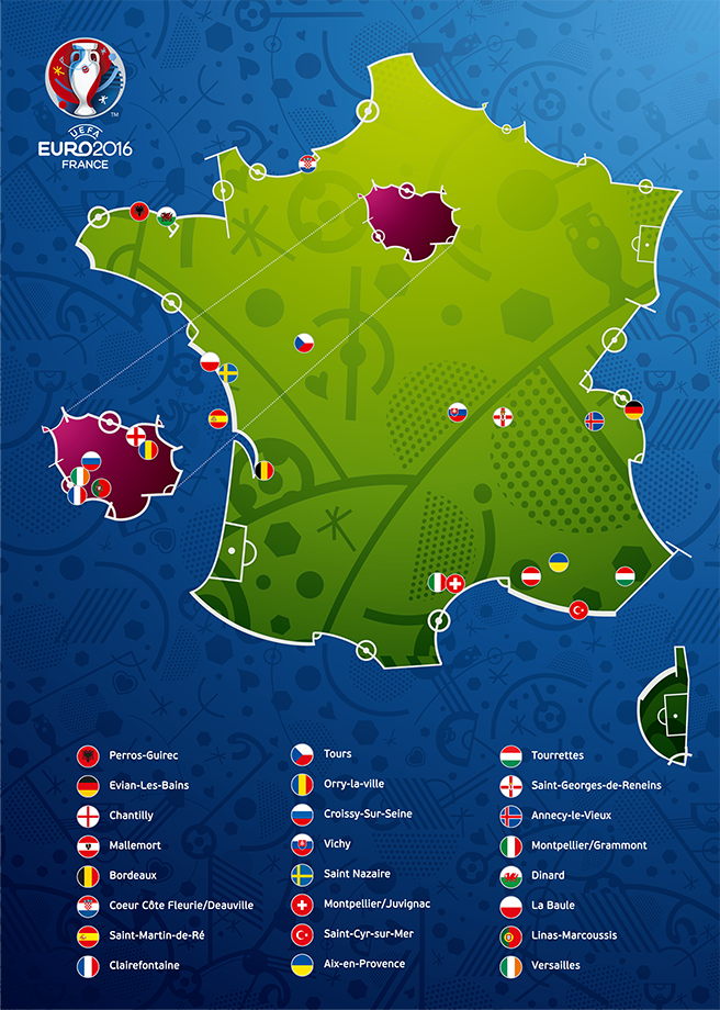 EK 2016 accommodaties teams